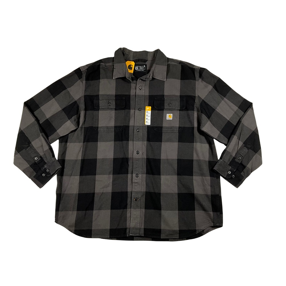 Carhartt Mens 2XL Loose Fit Heavyweight Flannel Long Sleeve Plaid Shirt Gravel - Picture 2 of 15
